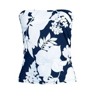 Land's End Bandeau with Straps Tankini Top deep sea Navy lilies size small